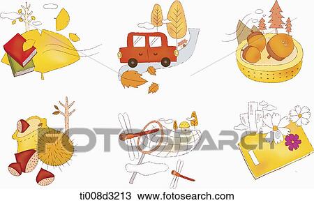 Drawing - illustration of icon set representing autumn. Fotosearch
