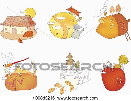 illustration of icon set representing autumn View Large Illustration Stock Illustration - illustration of icon set representing autumn. Fotosearch