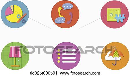 Clip Art - illustration of icons in colorful circles. Fotosearch