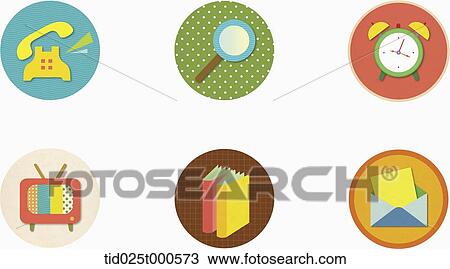 Drawing - illustration of icons in colorful circles. Fotosearch