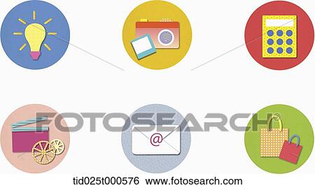 Stock Illustration - illustration of icons in colorful circles. Fotosearch