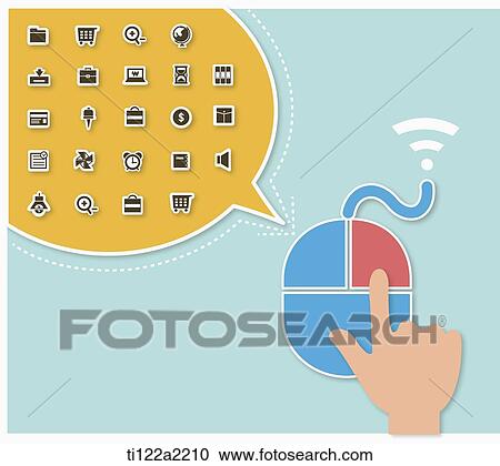 illustration of icons inside a speech bubble next to mouse View Large Illustration Clipart - illustration of icons inside a speech bubble next to mouse. Fotosearch