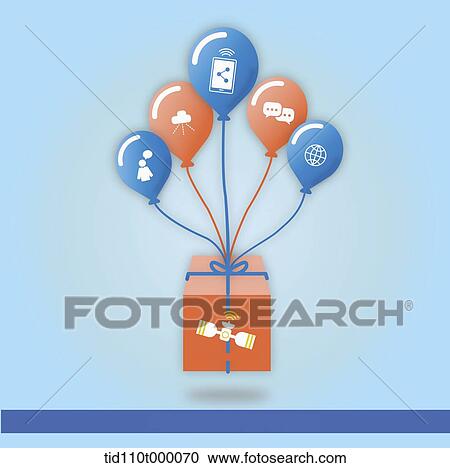illustration of icons tied to a gift box View Large Illustration Clipart - illustration of icons tied to a gift box. Fotosearch