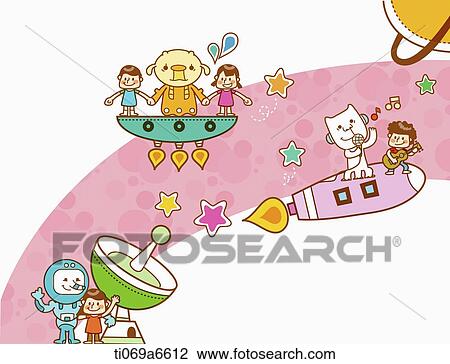 illustration of kids and robots View Large Illustration Drawing - illustration of kids and robots . Fotosearch