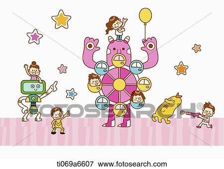 illustration of kids and robots View Large Illustration Stock Illustration - illustration of kids and robots . Fotosearch
