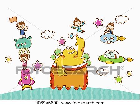 Stock Illustration - illustration of kids and robots . Fotosearch