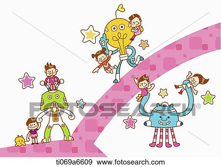 illustration of kids and robots View Large Illustration Stock Illustration - illustration of kids and robots . Fotosearch