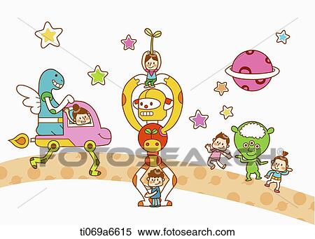 illustration of kids and robots View Large Illustration Stock Illustration - illustration of kids and robots . Fotosearch