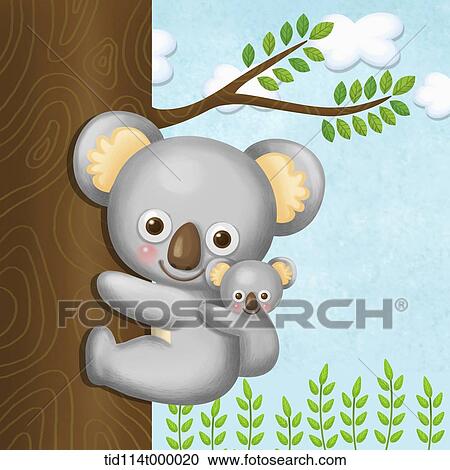 Clipart - illustration of koala on a tree. Fotosearch