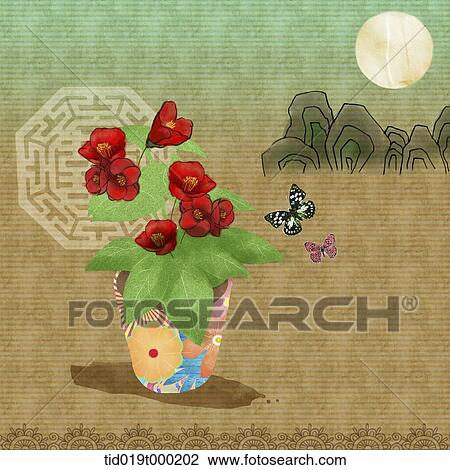illustration of Korean Chuseok featuring flower vase View Large Illustration Drawing - illustration of Korean Chuseok featuring flower vase. Fotosearch