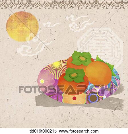 Stock Illustration - illustration of Korean Chuseok featuring fruits. Fotosearch
