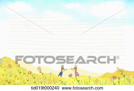 Clipart - illustration of letter template with mountains and hills for background. Fotosearch