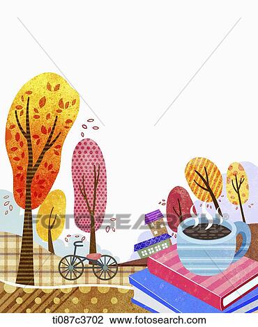 illustration of memo template featuring autumn trees View Large Illustration Drawing - illustration of memo template featuring autumn trees. Fotosearch