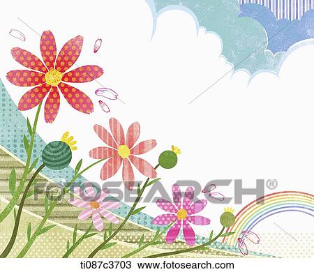 Drawing - illustration of memo template featuring flowers. Fotosearch