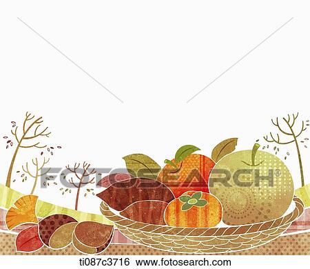 Stock Illustration - illustration of memo template featuring autumn fruits. Fotosearch