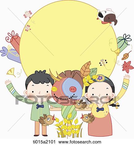 Clip Art - illustration of memo template in concept of Chuseok. Fotosearch