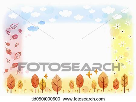 Clipart - illustration of memo template with autumn image. Fotosearch