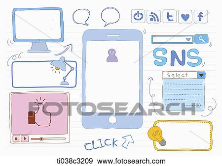 Stock Illustration - illustration of memo templates including word sns and click. Fotosearch