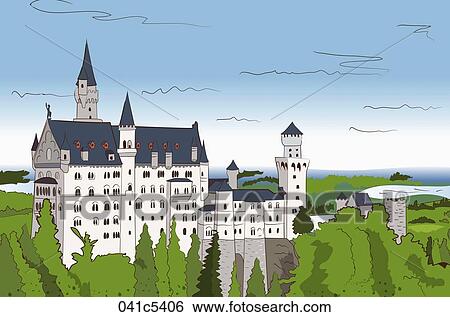 illustration of Neuschwanstein castle in Germany View Large Illustration Stock Illustration - illustration of Neuschwanstein castle in Germany. Fotosearch
