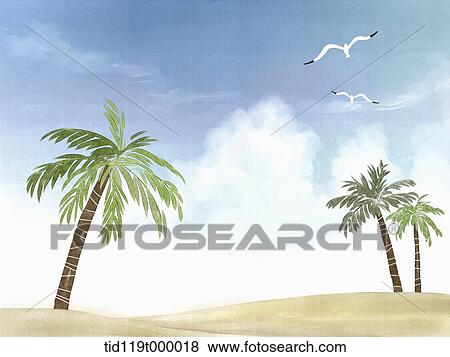 illustration of palm tree on beach View Large Illustration Stock Illustration - illustration of palm tree on beach . Fotosearch