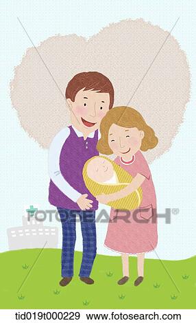 illustration of parents with new born baby View Large Illustration Stock Illustration - illustration of parents with new born baby. Fotosearch