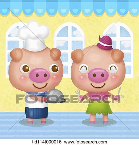 illustration of pigs cooking View Large Illustration Stock Illustration - illustration of pigs cooking. Fotosearch