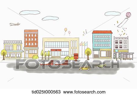 Drawing - illustration of post office. Fotosearch