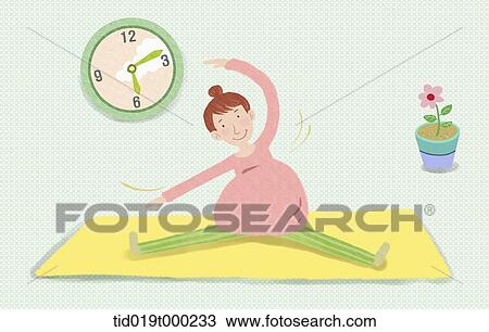 Drawing - illustration of pregnant woman doing yoga. Fotosearch