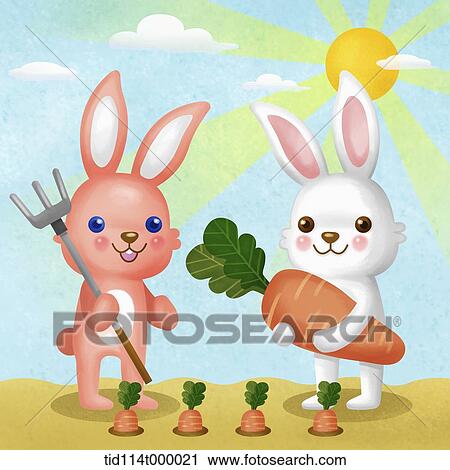 illustration of rabbits with carrot View Large Illustration Clip Art - illustration of rabbits with carrot. Fotosearch