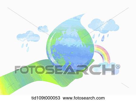 Drawing - illustration of renewable energy featuring water drop. Fotosearch