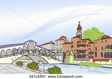 Clip Art - illustration of Rialto bridge in Italy. Fotosearch
