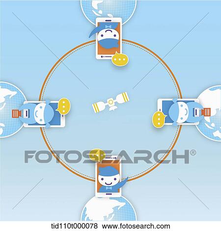 illustration of satellite in the middle of different globes View Large Illustration Stock Illustration - illustration of satellite in the middle of different globes. Fotosearch