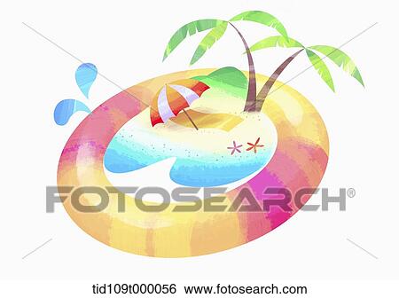 illustration of summer theme featuring beach inside a tube View Large Illustration Stock Illustration - illustration of summer theme featuring beach inside a tube. Fotosearch