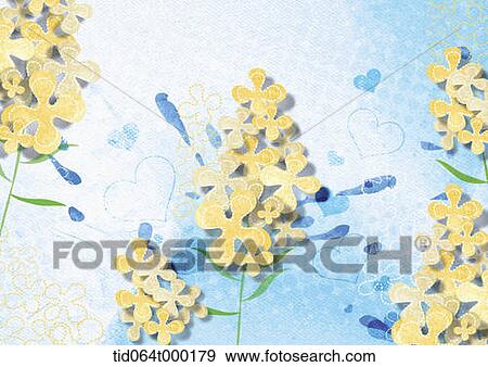 illustration of yellow flowers in blue background View Large Illustration Stock Illustration - illustration of yellow flowers in blue background. Fotosearch