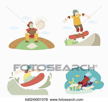 Stock Illustration - illustrations of a man doing different sports . Fotosearch