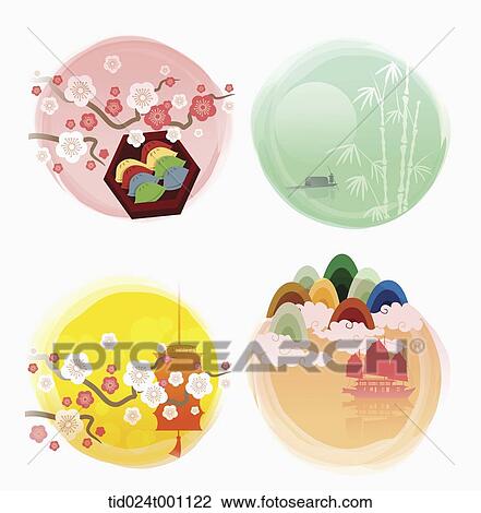 Drawing - illustrations related to Korean Chuseok. Fotosearch