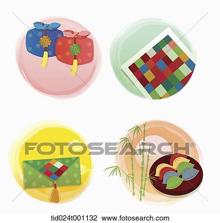 Drawing - illustrations related to Korean Chuseok. Fotosearch
