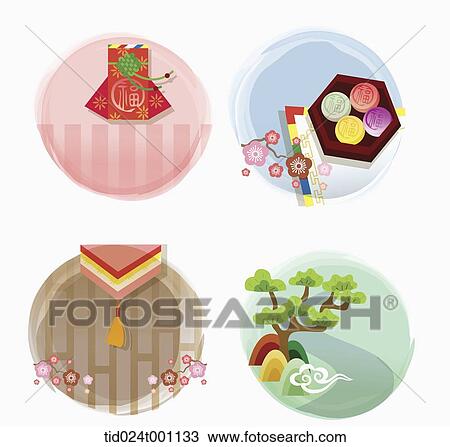 Drawing - illustrations related to Korean Chuseok. Fotosearch