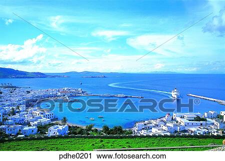 Greece, Santorini, Aegean Sea, harbor, ship, village, sea View Large Photo Image Stock Image - Greece, Santorini, Aegean Sea, harbor, ship, village, sea. Fotosearch