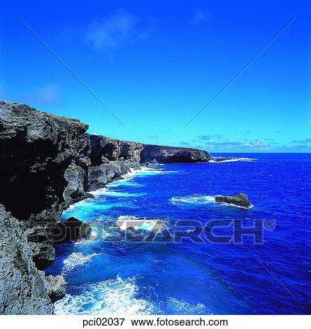 Stock Photo - sea, wave, cliff, rock, landscape, outside. Fotosearch