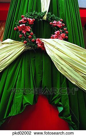 Stock Image - Christmasdecoration, Christmas, stagedecoration, decoration, curtain, festival. Fotosearch