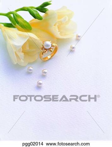 Picture - pearl, pearlring, ring, freesia, flower, plant, jewel. Fotosearch