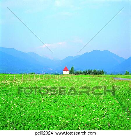 Picture - field, mountain, Europe, sky, country, nature. Fotosearch