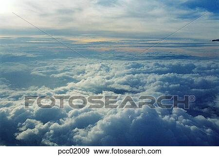 Stock Photo - sky, cloud, airplane, weather, nature, landscape, noon. Fotosearch