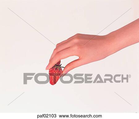 Stock Image - hand, finger, strawberry, woman. Fotosearch