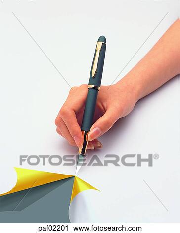 Stock Image - hand, hand, finger, fountainpen, stationery, signature. Fotosearch
