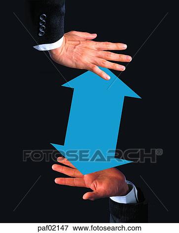 Stock Photo - two hands, hands, arrow, hand, computer graphics, CG. Fotosearch