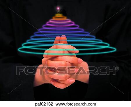 Stock Image - two hands, hands, hand, finger, thumbnail, light. Fotosearch