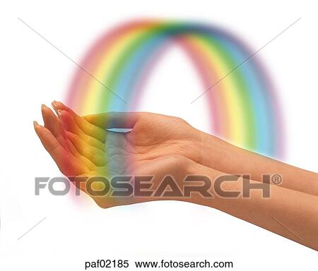 Stock Photography - two hands, hands, hand, finger, rainbow, computer graphics. Fotosearch