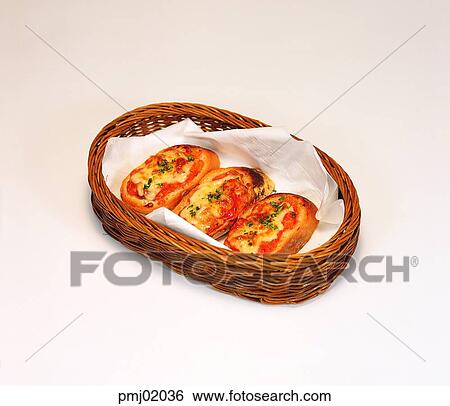 Stock Photograph - baguette, pizza, combination, bread, cheese, ham, sausage. Fotosearch